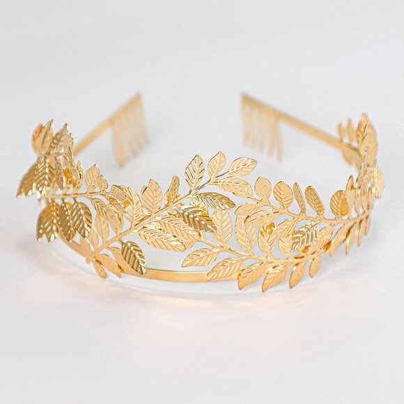 Gold Leaf Crown Laurel Wreath Headband Greek Roman Empress Costume Accessory - Picture 3 of 5